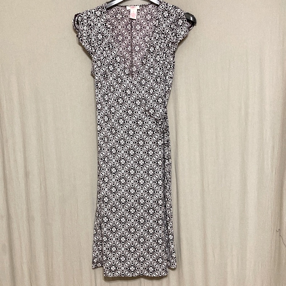 Vintage Candie's brown & cream wrap dress with flutter/split cap sleeves Size L